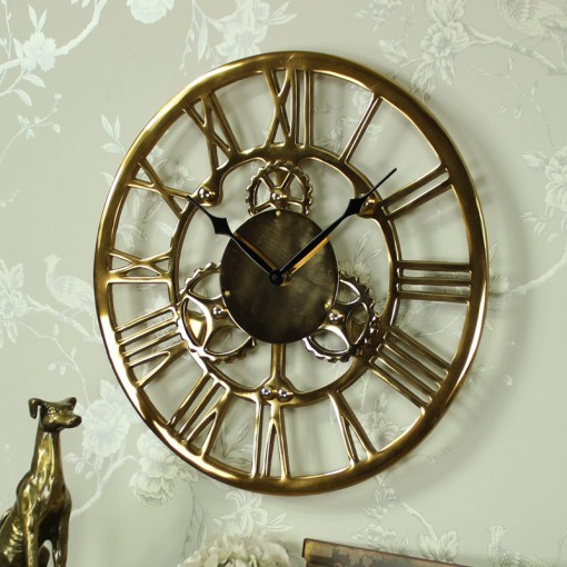Antique Gold Metal Cog Skeleton Wall Clock